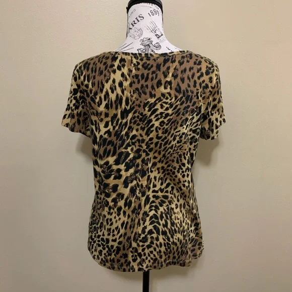 Chaps Leopard Animal Print Short Sleeve Large Top - Picture 7 of 11